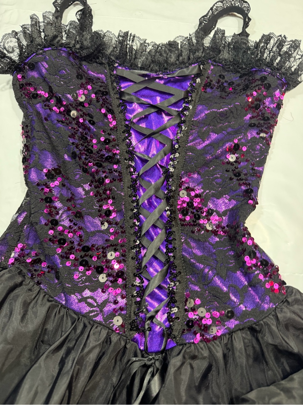 Glamour Costumes black Pink Purple DANCE Recital OUTFIT Moulin Rouge Burlesque M - Picture 7 of 16
